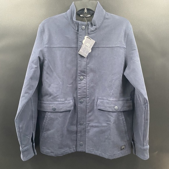 Travis Mathew Men's Cloud Denim Full Zip‎ Jacket Fleece Lined Small Blue Nights - Picture 1 of 10